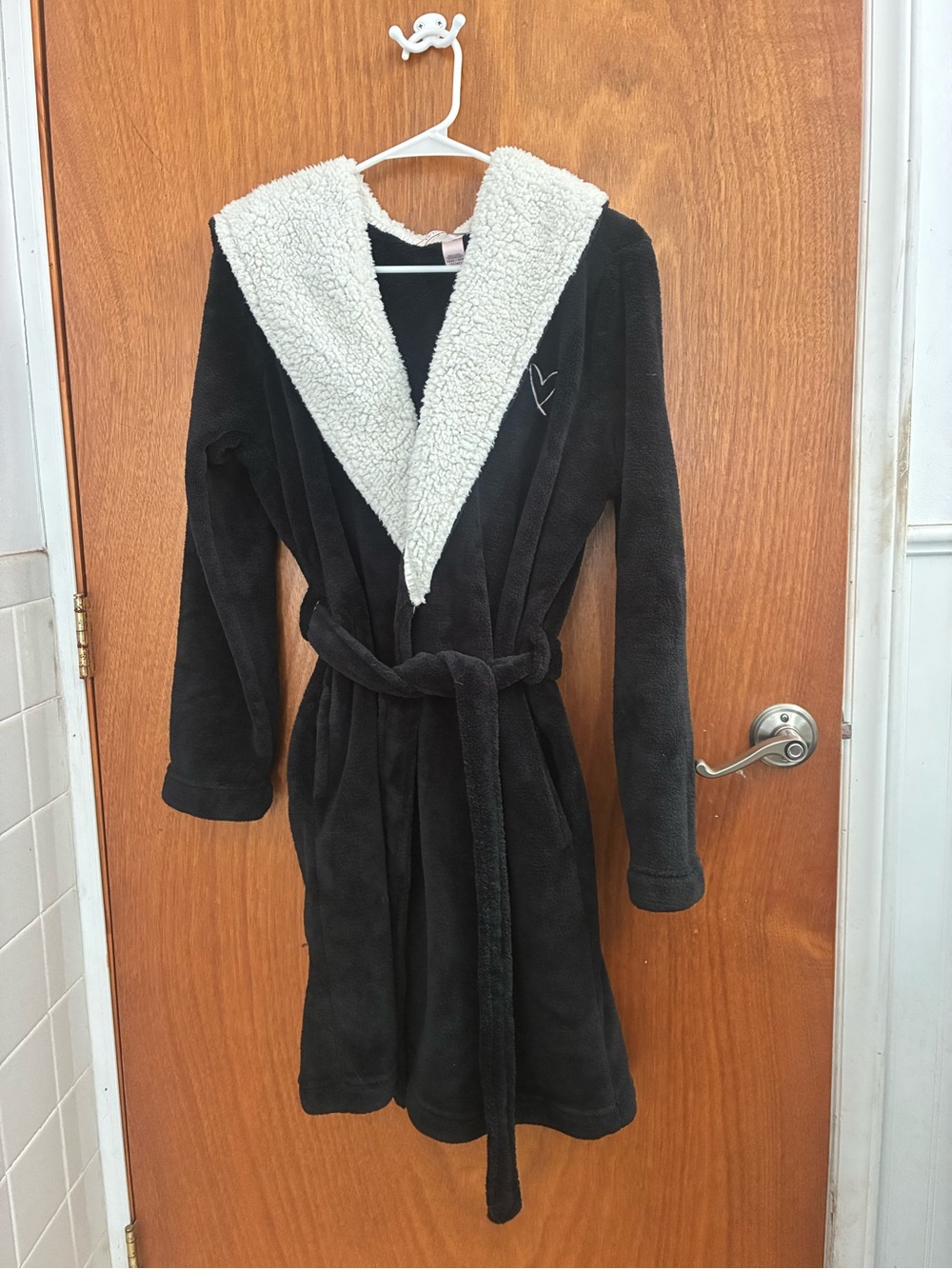 Victoria's Secret Black Robe with Cream Sherpa Hood